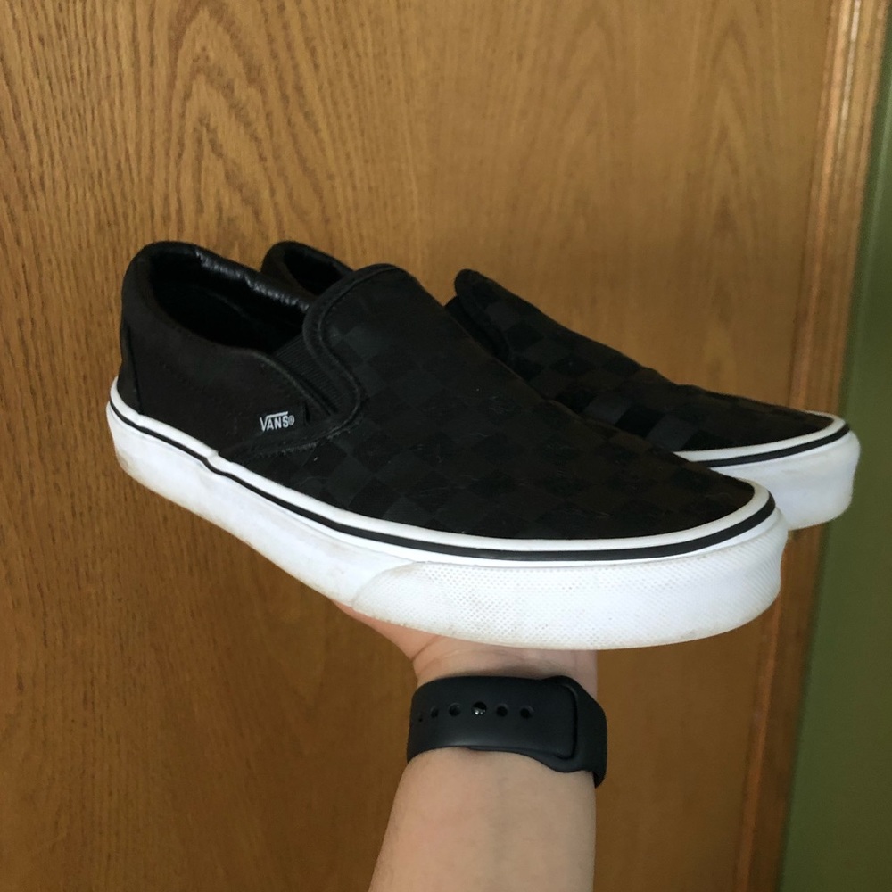 Black Checkered Slip on Vans
